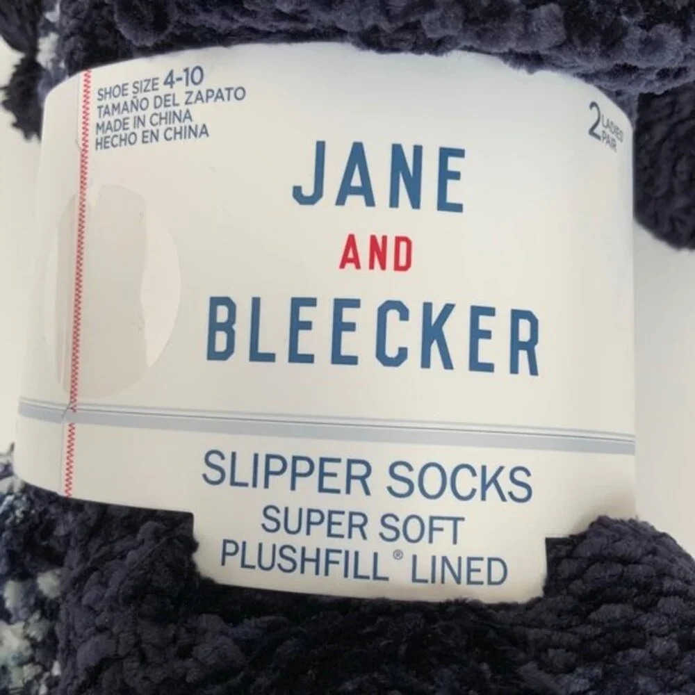 Jane & Bleecker Socks Size 4-10 Blue Super Soft Slipper Socks 2 pairs